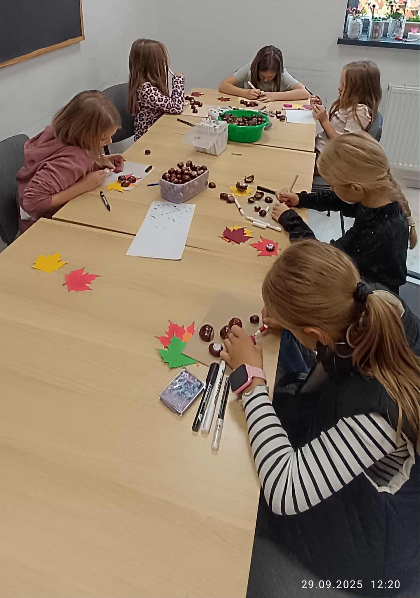 Dzieci pracują z kasztanami